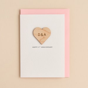 en bois personnalisée pour 5e anniversaire de mariage | de voeux pour 5 ans d'existence + initiales personnalisées | Carte d'anniversaire en bois véritable