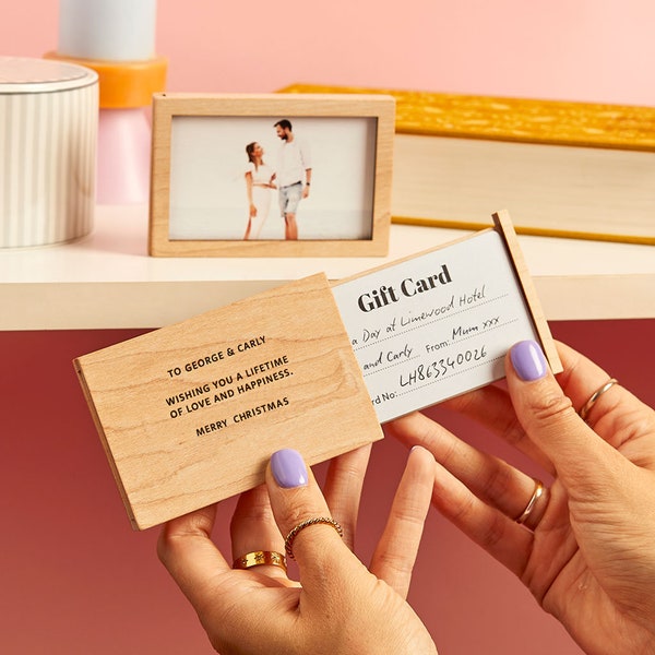 Personalisierte Holz Geschenkkartenhalter Box + Foto | Gutschein Überreichung zum Muttertag | Box für Erlebnisgeschenke, Gig Tickets, Bargeld
