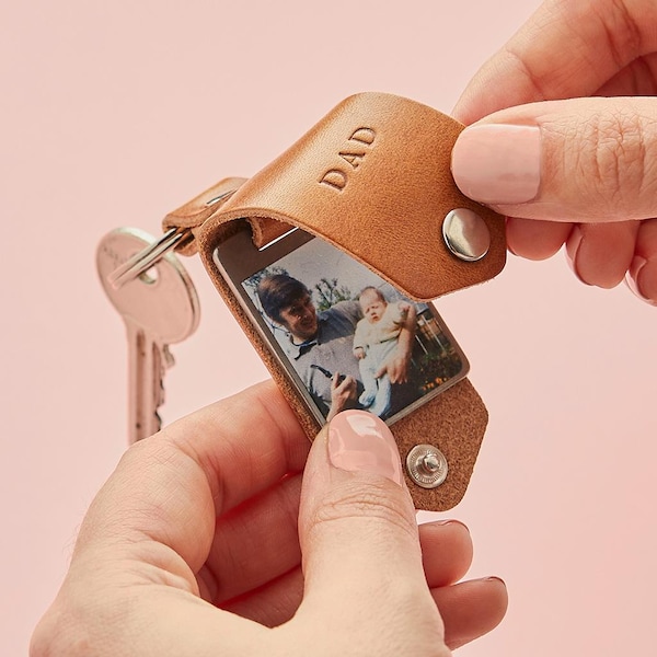Personalized Handmade Leather Photo Keyring for Him | *US TARIFFS COVERED*