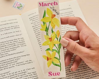 Personalized March Birth Flower Leather Bookmark | Daffodil Gift