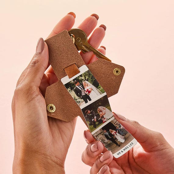 Personalised Leather Photo Strip Keyring for Couples Wedding