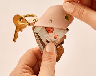 Personalised Leather Multi Four Photo Keyring Keychain for Her *US TARIFFS COVERED*