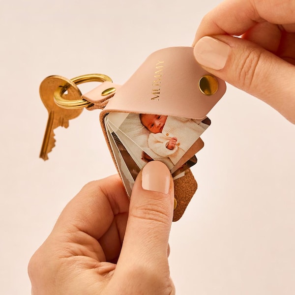 Personalised Leather Multi Four Photo Keyring Keychain for Her *US TARIFFS COVERED*