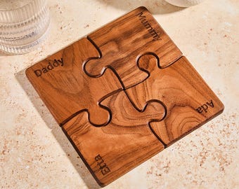 Personalisierte Walnussholz Jigsaw Untersetzer Set