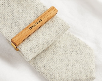 Personalised Wooden Tie Clip | Alternative Tie Bar for Wedding Day | Personalised Gift for Best Man and Groomsmen with Engraved Initials