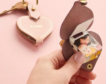 Personalised Leather Heart Multi Four Photo Keyring *US TARIFFS COVERED*