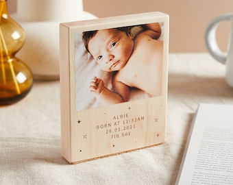 Personalised Wooden Photo Block with Engraved Message | Photo Gift for, Mother's Day, Father's Day, Christmas | Solid Wood + Printed Photo