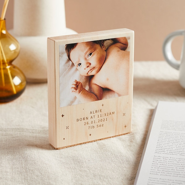 Personalisierter Fotoblock aus Holz mit Gravur | Foto Geschenk für, Muttertag, Vatertag, Weihnachten | Massivholz + gedrucktes Foto