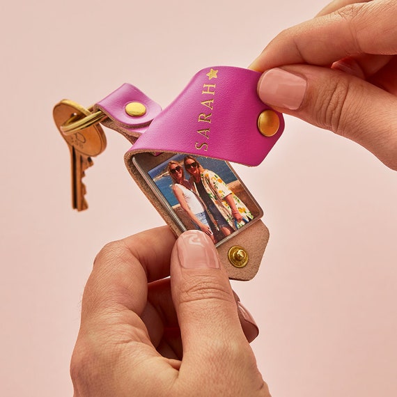 Personalised metal photo keyring with leather case new arrivals
