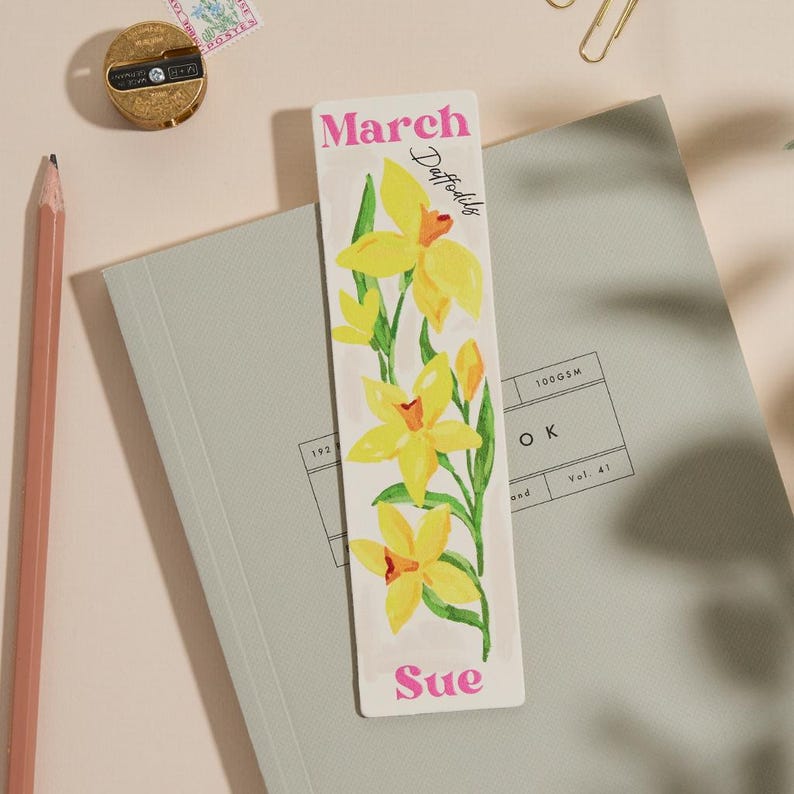 Personalized March Birth Flower Leather Bookmark | Daffodil Gift - Etsy