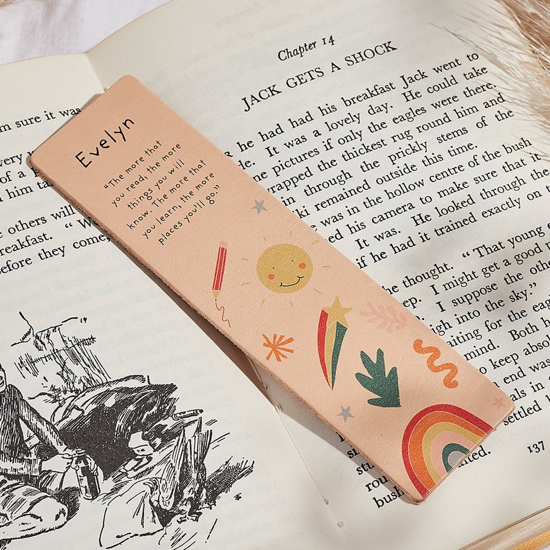 Personalised Leather Bookmark for Kids Bookmark with Child's Name Personalised Stocking Filler Learning to Read Gift Idea for Children image 1