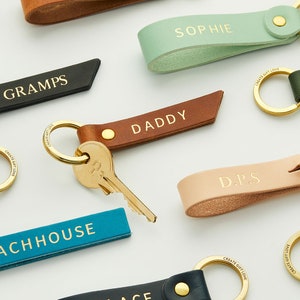 Personalised Leather Keyring with Gold Foil Lettering | Customizable Keychain Gift - Choose Colour + Shape | Personalized Father’s Day Gift