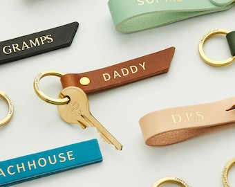 Personalised Leather Keyring with Gold Foil Lettering | Customizable Keychain Gift - Choose Colour + Shape | Personalized Father’s Day Gift