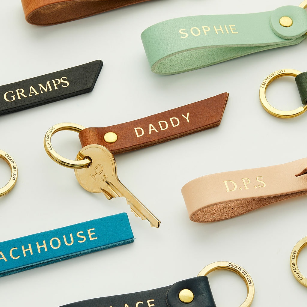 Leather engraved deals keyring