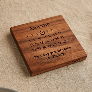 Personalised Calendar Coaster Gift / Special Date Gift for Father's Day / Mother's Day / Wooden Gift for 5th Anniversary / Save the Date