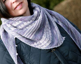 Triangle knitted Shawl Pattern, asymmetrical triangle shawl, Like an Ocean shawl, Knitted Shawl Pattern PDF, Easy knitted striped shawl