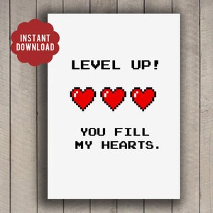 DESCARGA INSTANTÁNEA Gamer hearts Level Up geeky 5x7
