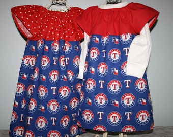 TEXAS RANGERS Baseball Peasant DRESS Infant Toddlers Youth Girl Dresses ~ Wear All Year w/ just a Tee ~Size 6Mo~ 8/9 Dress & Next years Top!