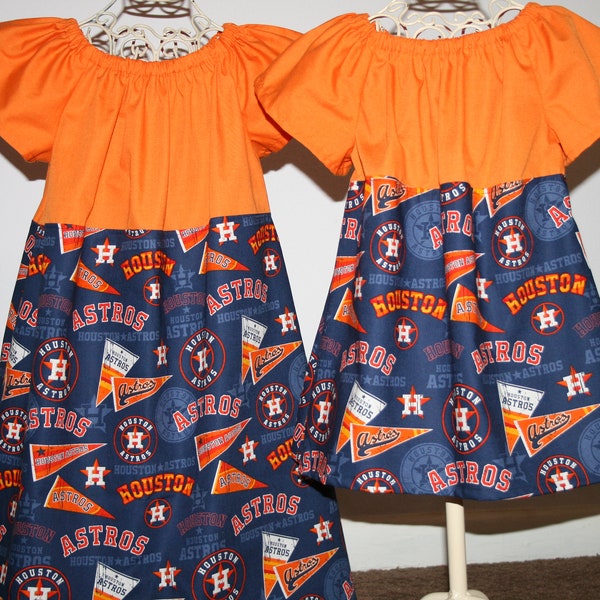 Houston ASTROS Baseball Peasant DRESS Infant Toddlers Youth Girl Dresses ~ Wear All Year w/ just a Tee ~ 6 Mo ~ 6/7  Youth Girls