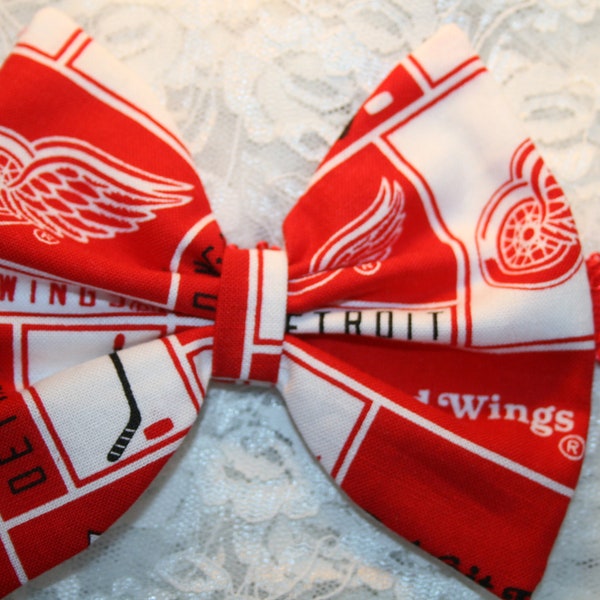 4 & 5 Inch Detroit RED WINGS Hockey Fabric Hair Bow Headband Barrette  Infant Toddlers Youth