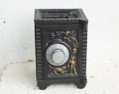 Vintage, Antique Black Cast Iron Coin Safe Bank Made in USA
