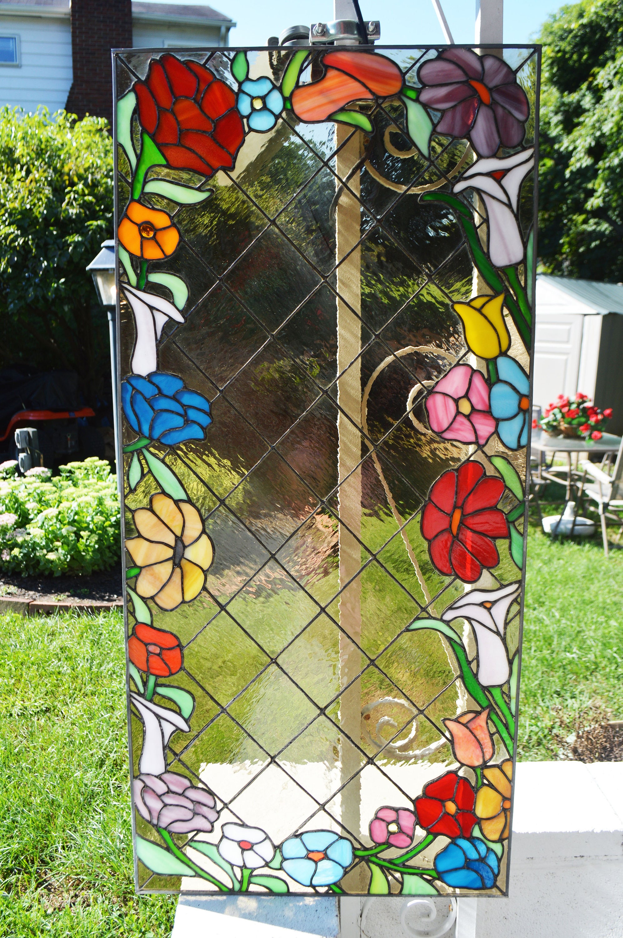 Large Vintage Stained Glass Window/Textured Tinted Glass Lead Etsy