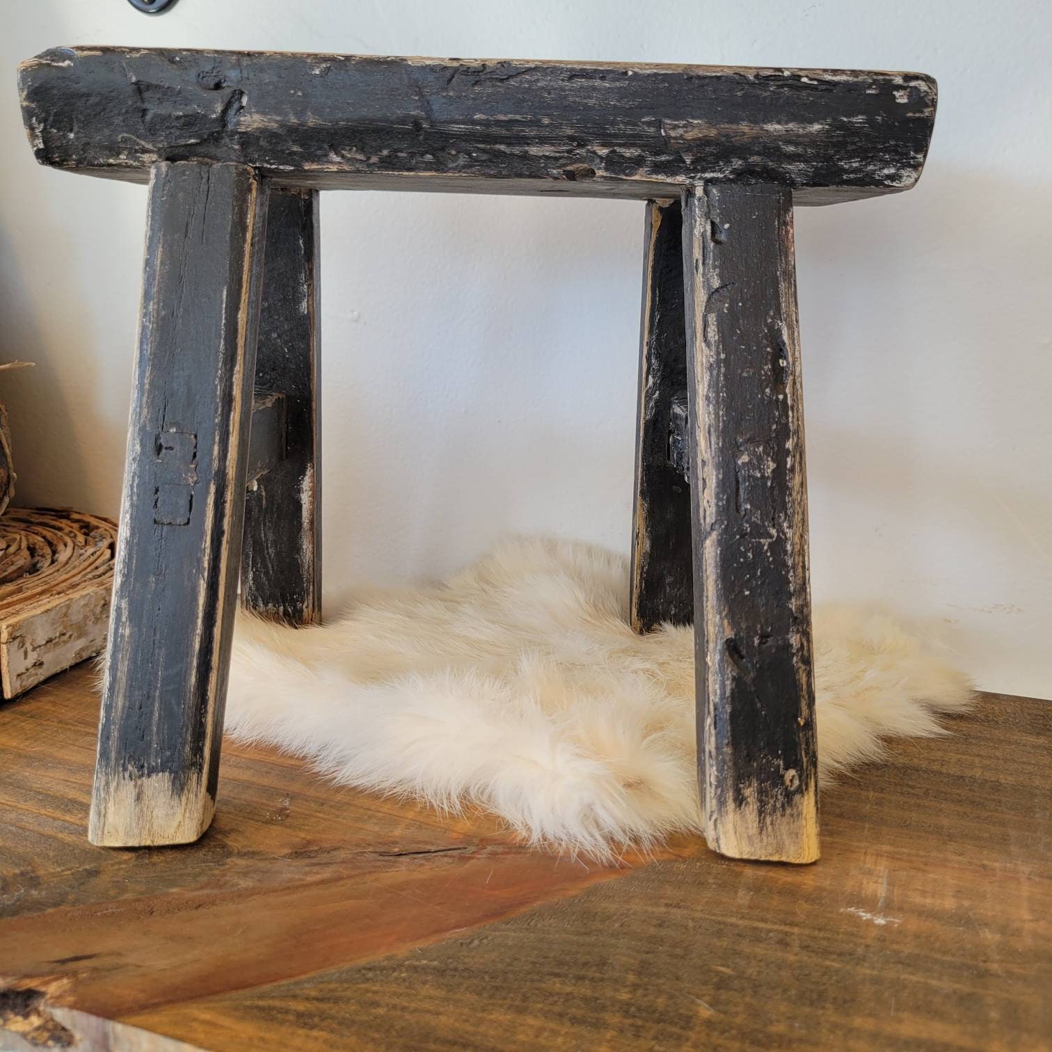 Rustic Black Wash Milking Stool, Risers,farmhouse,kitchen Decor,home