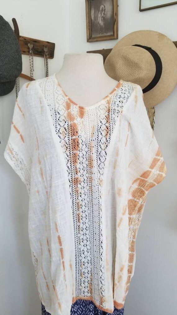 Tie dyed bohemian tunic, peasant tops/hippie blous