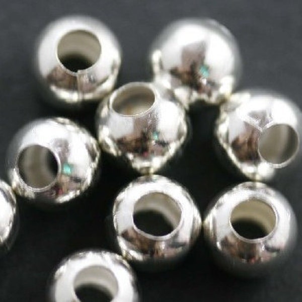 8mm Silver Plated Round Beads Large hole  Seamless 225 pc