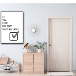 Cartello con chiavi del telefono e borsa prima di uscire di casa, decorazione divertente per l&#39;ingresso, non dimenticare le chiavi, cartello per la porta d&#39;ingresso, stampa artistica da parete per ufficio