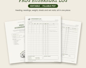 Registro editable de cría de ranas, seguimiento de cuidados en formato PDF rellenable, diario de salud (descarga digital)