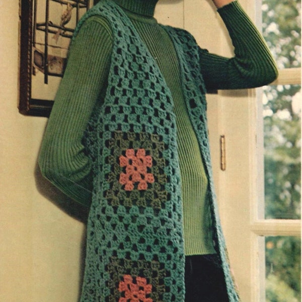 Long Vest Crochet Granny Squares Vintage Pattern, PDF Instant Download, Boho Chic Hippie Clothes