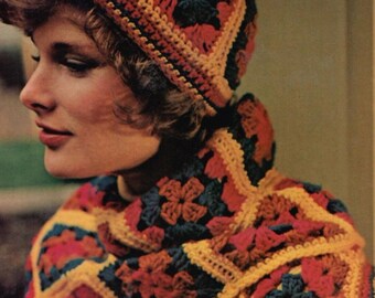 Modello vintage per cappello e sciarpa a quadrati della nonna all'uncinetto (download PDF)