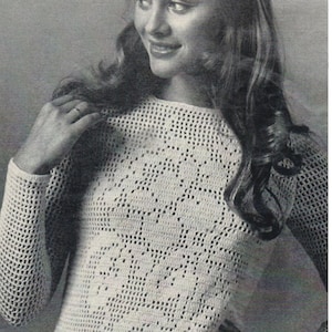 Rose Filet Crochet Top Vintage Pattern PDF Instant Download Hippie Chic Retro EPattern