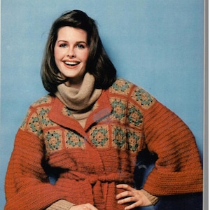 Granny Square Cardigan Crochet Sweater Vintage Pattern PDF Instant Download Hippie Chic EPattern