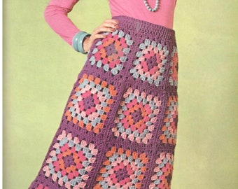 Retro Granny Square Skirt Pattern, Crochet Hippie Skirt, Vintage 1970s Hippie Clothes, Hippie Clothes PDF Instant Download E Pattern