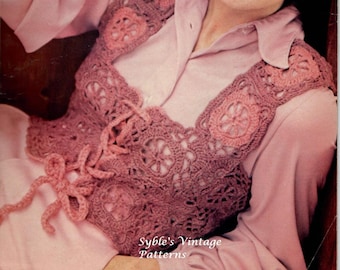 Vintage Granny Square Crochet Vest Pattern, Victorian Lace Up Top (PDF Pattern)