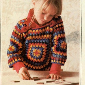 Childs Granny Square Pullover Vintage Crochet Girls Dress Pattern Instant Download PDF