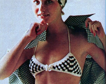 Crochet Bikini Pattern, Vintage Hippie 1970s Crochet Swimwear Beach wear Pattern, PDF Instant Download