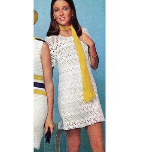White Lace Dress Crochet Pattern  Vintage 70&#39;s DIY Wedding Dress Pattern Hippie Clothes,  PDF Instant Download