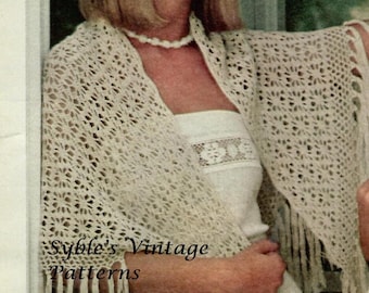 Modello vintage per scialle con frange a ragnatela all'uncinetto, download immediato in PDF, stile retrò hippie boho chic