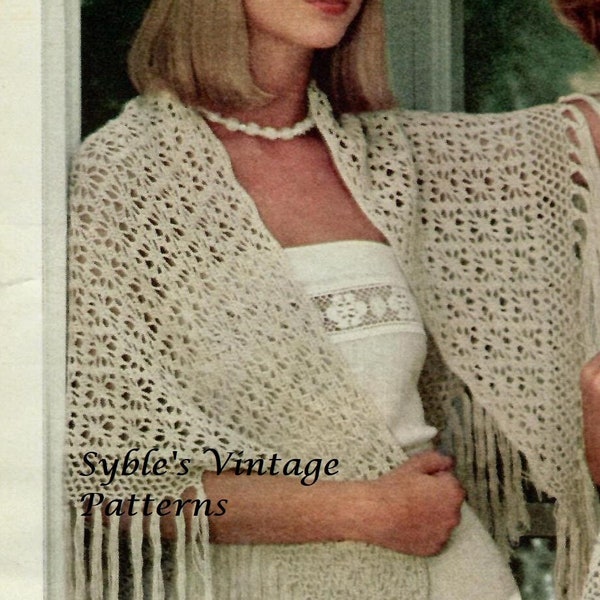 Crochet Spiderweb Fringed Shawl Vintage Pattern, PDF Instant Download, Retro Hippie Boho chic