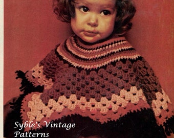 Poncho all'uncinetto per bambini, modello Vintage Grandma Square PDF, download immediato