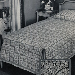 Crochet Lace Bedspread Pattern, Vintage 1940s Crochet Pattern, Crochet Lace Bedspread, PDF instant download