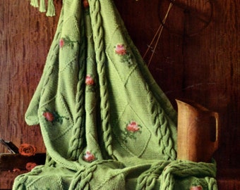 Vintage Rosebud Cable Knit Afghan Pattern (PDF Download)