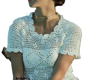 Modello vintage per top all'uncinetto Filet, moda estiva boho (download PDF)