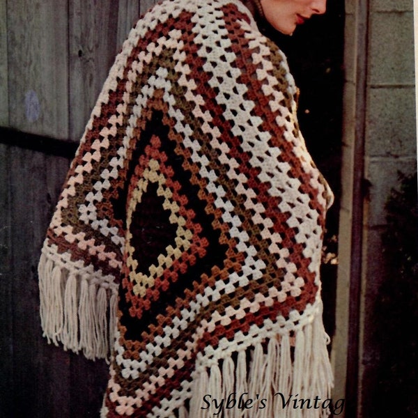 Granny Square Shawl Pattern, PDF Instant Download, Hippie Clothes