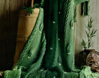 Knit Leaf Afghan Pattern, Vintage Farmhouse Design (PDF Download)