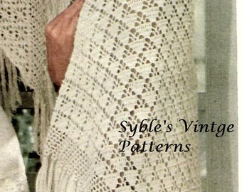 Modello vintage per scialle a ventaglio con frange all'uncinetto, PDF download immediato, stile retrò hippie boho chic