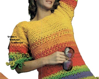 Modello per maglione a righe Fiesta all'uncinetto PDF Download digitale Moda hippie retrò anni '70 fai da te